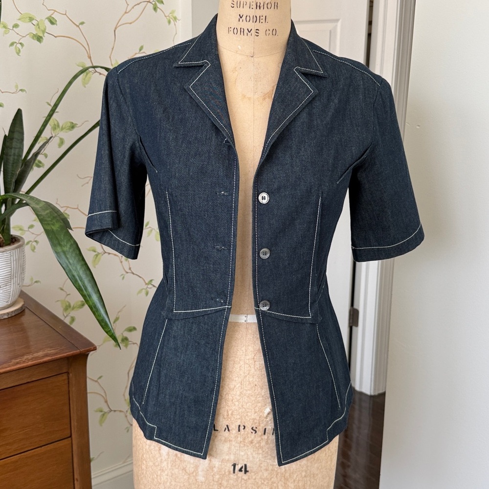 Colovos Dark Denim Short Sleeve Fitted Blazer - Size Small
